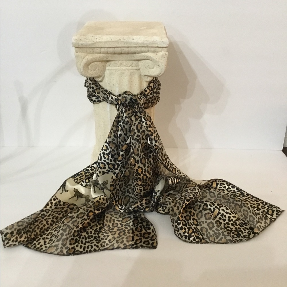 Animal Print Silk Like Scarf 57”x 14” EUC